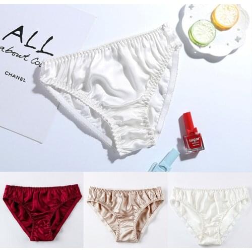 Womens Silk Panties Sexy Low Waist Female Underpant Solid Color Comfortable Underwear for Women New Summer Ladies Brief Panties
