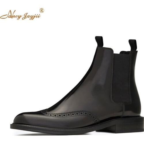 Women’S Winter Black Partner Leather Bullock Chelsea Boots 2021 Female Girls Round Toe Punk Ankle Booties Woman 16 46 Size Shoes