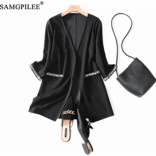 Blazers For Women 2021 Three Quarter Sleeve Autumn 2021 Woman Clothing Solid V-neck Appliques Casual Women Oversized Jacket 3XL