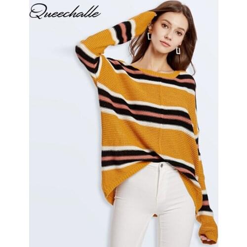 New 2021 Spring Autumn Women Pullover Sweaters Stripe Loose Knitted Sweater Female Casual Knit Pullovers Ladies Jumper Tops