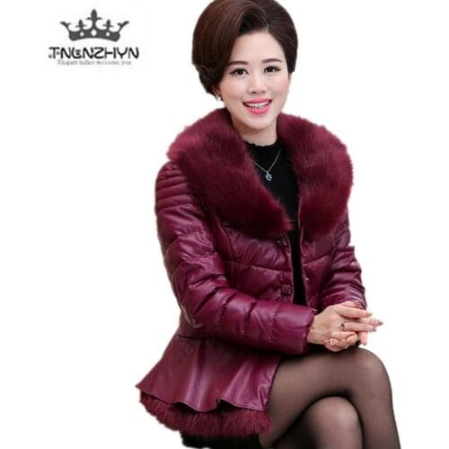 Mother loaded winter jacket Middle-aged Plus size women short cotton down jacket High-quality Ms Warm cotton PU leather clothing