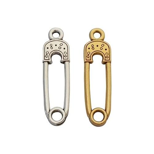 20 x Tibetan Silver/Gold Pins Paper Clip Charms Pendants for DIY Necklace Jewelry Making 29x8mm