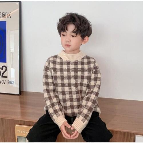 2020 new girls boys thicken knitted plaid sweater winter fashion kids pullover sweaters 3-8 years YT597