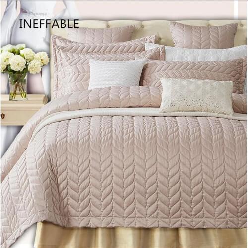 European 3/5pcs Quilted Air Conditioner Soft Installed Light Lmitate Silk Bed Cover Bedspread Pillowcase