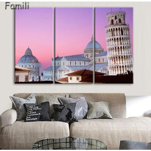 3Panels Wall Art Painting Modern Building The Leaning Tower of Pisa Canvas Painting Wall Art Pictures for Living Room Unframed