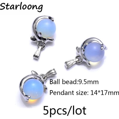 5pcs/lot new fashion round ball bead dolphin alloy pendant white opal glass lampwork pendant for necklace DIY jewelry making