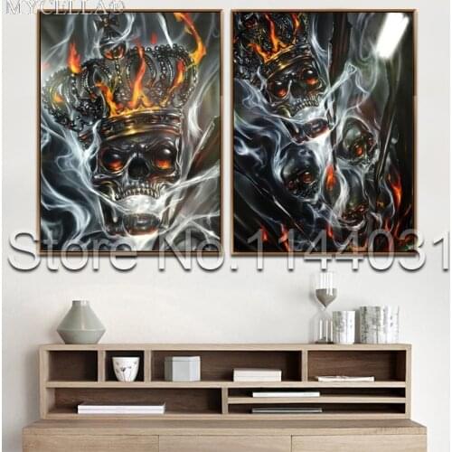 5D Diy Full Diamond Painting Cartoon Flame Skeleton Diamond Embroidery Kits Crystal Rhinestone Picture Diamond Mosaic Gift Craft