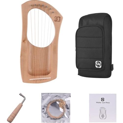 Walter.t 7-String Wooden Lyre Harp Metal Strings Birch Solid Wood String Instrument with Carry Bag WH06