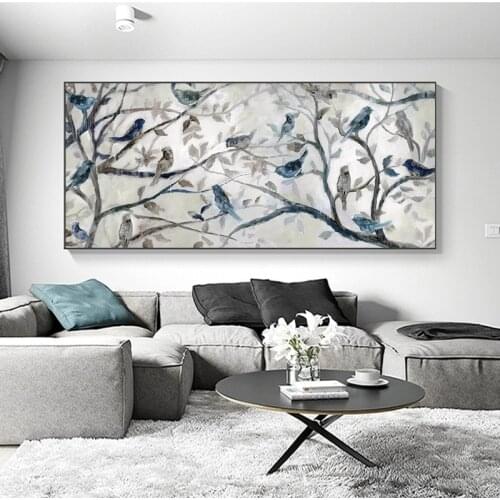 Abstract Bird on Branches Wood Landscape Canvas Painting Modern Prints and Posters Wall Art Pictures for Living Room Home Decor