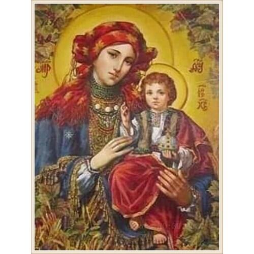 Diy Diamond Painting Cross Stitch Virgin Mary & Son Crystal Needlework Diamond Embroidery Religion Full Diamond Decorative Gifts