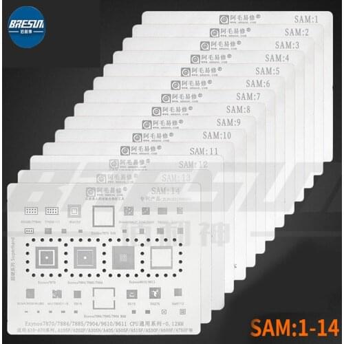 Amaoe High quality Chip BGA Reballing Stencil Kits Set Solder for Android Steel Mesh Set Samsung Mobile Phone Series SAM1-SAM14