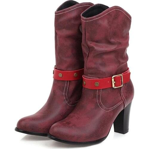 Plus size West Cowboy boots Ankle boots for Women High heels boots Ladies Autumn Winter Short boots shoes woman Сапоги женские