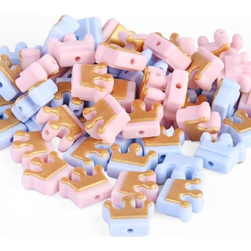 Chenkai 20PCS BPA Free Silicone Mini Crown Teether Beads Silicone Dentition Teething Beads Food Grade DIY Baby Jewelry Toy Gift
