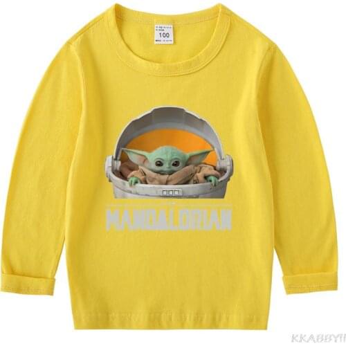 Disney Baby Yoda The Mandalorian Boys Girls Hooded Cartoon O-neck Sweatshirt Tops T-shirt Childrens Clothing