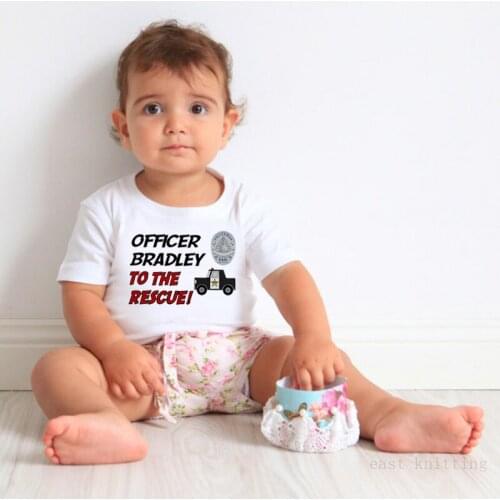 DERMSPE New Casual Newborn Baby Boy Girl Short Sleeve Letter Print Officer Bradley To The Rescue Cute Cotto Romper Baby Clothes