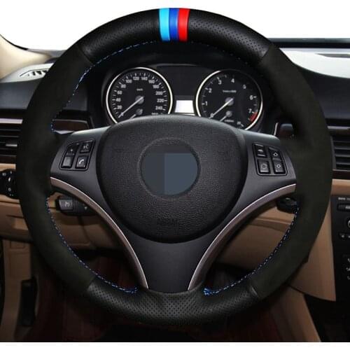 For BMW E90 E91 E92 E93 E87 E81 E82 E88 X1 E84 Black Genuine Leather Car Steering Wheel Cover