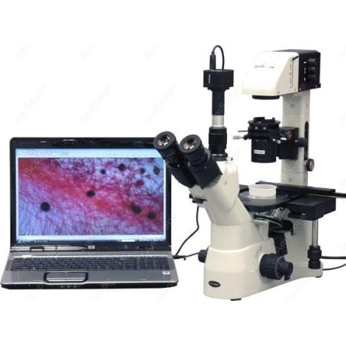 Phase Contrast Inverted Microscope--AmScope Supplies 1200X Kohler Infinity Phase Contrast Inverted Microscope + 1.3MP Cam