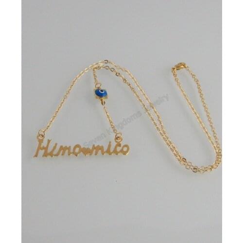 FoRomance Woman Girl Yellow Gold Plated 21" NECKLACE ONE EVIL EYE AND WORD HIMO MICO PENDANT HEART IN MIDDLE