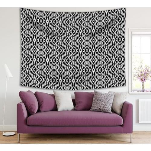 Tapestry Ikat Pattern in Black and White Traditional Atlas Silk Fabric Style Classic Design Art