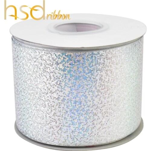 HSDRibbon 75mm 3inch Solid Silver holographic foil grosgrain ribbon