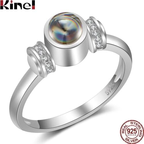 Kinel 925 Sterling Silver Ring For Women Stone Projection 100 Languages I Love You Fashion Engagement Wedding Ring Jewelry