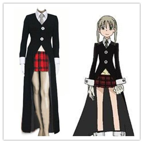 Anime Soul Eater Maka Albarn women men Cosplay Costume Halloween Cosplay Full Set top+vest+tie+skirt+coat Send gloves and wig