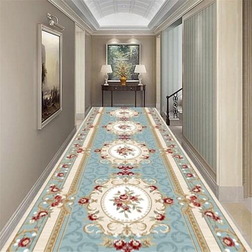 European Style Parlor Area Rug Floral Printed Bedroom Rug Mat Crystal Velvet Anti-slip Corridor Rug Large Living Room Carpet