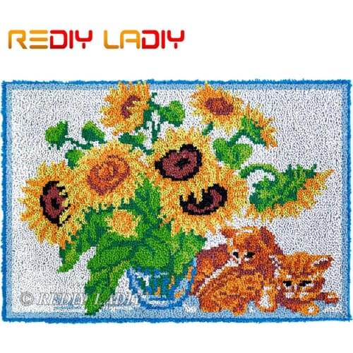 Latch Hook Kits Sunflowers Kitten DIY Carpet Rug Lush Tapestry Kits Chunky Yarn Knitted Floor Mat Crochet Cushion Crafts 85*58cm