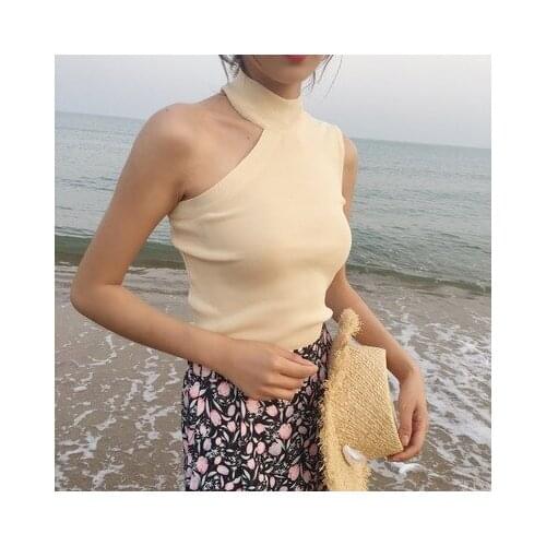 Single Shoulder Tank Top 2021 New Women Sexy Tight Vest Off Shoulder Korean Version Bottom Knitted Sleeveless Short Lady Shirt