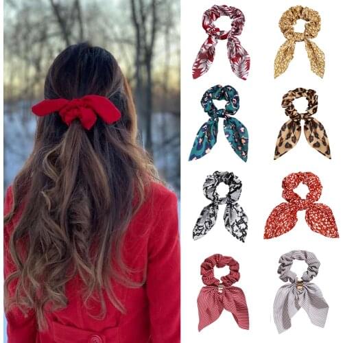 2020 Fashion Leopard Bow Knotted Elastic Hair Rope Scrunchies For Women Girls Hairband Ponytail Scarf Vintage Hair Accessories