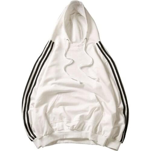 Mens hooded 3 stripes bars drawstring sweatshirt hoodies autumn male long sleeve solid hoodie men black red oversized top coats