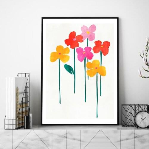 Nordic Simple Style Six Happy Flowers Canvas Painting Wall Art Print Poster Picture Decor Painting For Bedroom Home Decoration