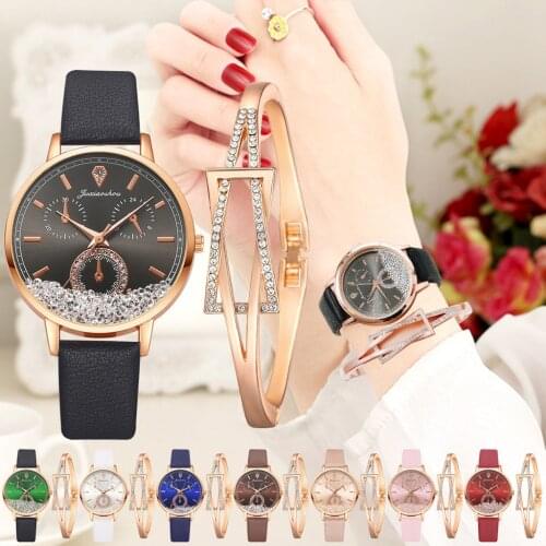 New Ladies Bracelet Watch Set Quicksand Stone Three Eye Dial Watch Elegant Bracelet bracelet femme acier inoxydable de luxe #N03