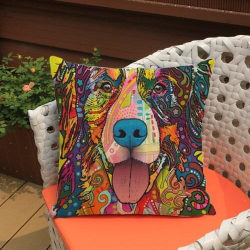 POP Art French Bulldog Puppy Cushion Cover High Quality Square Cotton Linen Animal Colorful Print Pillow Case for Sofa 45x45cm