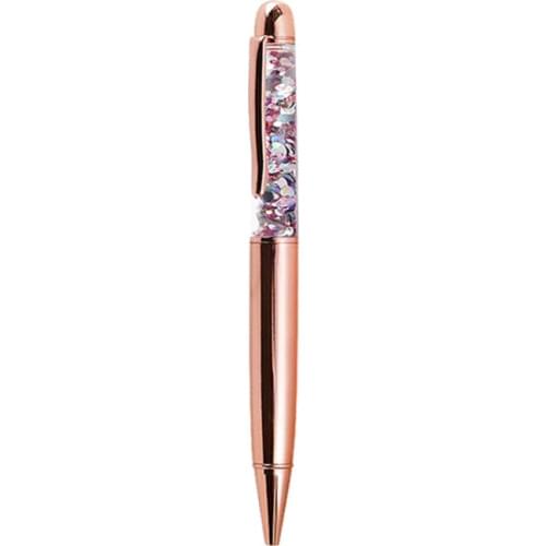 Luxury 1.0mm Metal Bling Sequin Ballpoint Pen Signature Writing Pens Black Ink School Office Stationery Gift