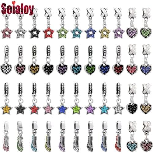 Seialoy 9 Colors Rhinestone Heart Star Dangle Crystal Shoes Charm Fit Handmade Bracelets & Necklace Accessory Gifts 2pcs/lot