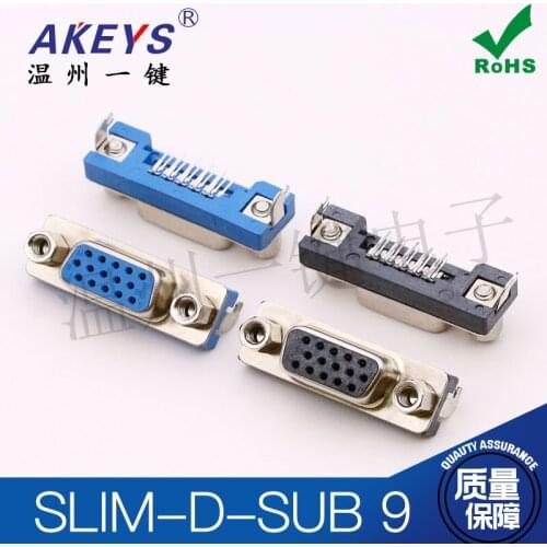 SLIM-D-SUB DB15 three-row hole seat Forward and reverse COM socket Blue and black ultra-thin VGA female connector