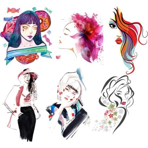 Fashion Girl Patches Iron On Transfers Vinyl Heat Transfer Cool Girl Ironing Stickers Thermal Patches For Clothing Applique DIY