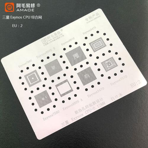 Amaoe BGA Reballing Stencil for Samsung Exynos 9810 8895 7880 7580 7570 3470 3475 CPU Chip BGA Stencil IC Solder Reballing Tin