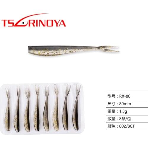 TSURINOYA Fishing Lure Forktail Two-color Soft Lure RX-80 80mm 1.5g Artificial Worm Fishing Bait Shad Jigging Swimbait 8pcs/bag