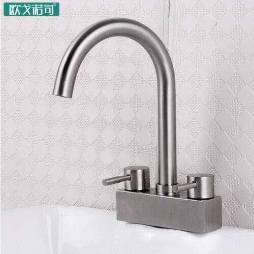 Bathroom hot and cold water faucet 2 hanldes 2 holes brushed surface