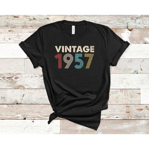 Vintage 1957 64th Birthday Distressed Retro Fade Gift Birthday Party T-Shirt Cotton Clothing O Neck Short Sleeve Girl Top Tee