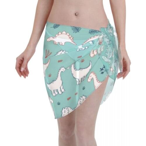 Womens Swim Wear Bikini Cover Up Dinosaur Blue Print Beach Mini Wrap Skirt Sarong Pareo Shorts Summer Beachwear