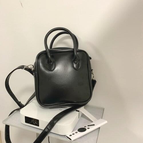 Women Bag Black Crossbody Bag PU Bucket Vintage Solid Zipper Soft Shoulder Bag Purse Luxury