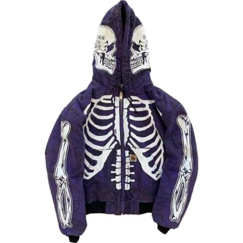 Skull Hoodie Womens Street Hot Sale Hip Hop Casual Sweatshirt Gothic Loose Oversized Zip Cardigan Women Long Sleeve Hoodie Top