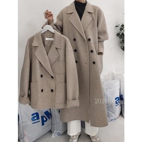 Customized suit double-breasted mid-length double-sided cashmere coat woolen coat Korean version 21 new