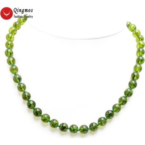 Qingmos Natural Peridot Necklace for Women with 8mm Round Green Peridot Chokers Necklace Fine Jewelry 17" nec6483 Free Shipping