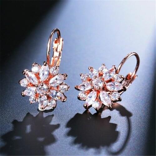 2020 Fashion Rose Gold Color Hoop Earrings Flower Cluster Clear Crystal Zirconia Earrings For Women Jewelry