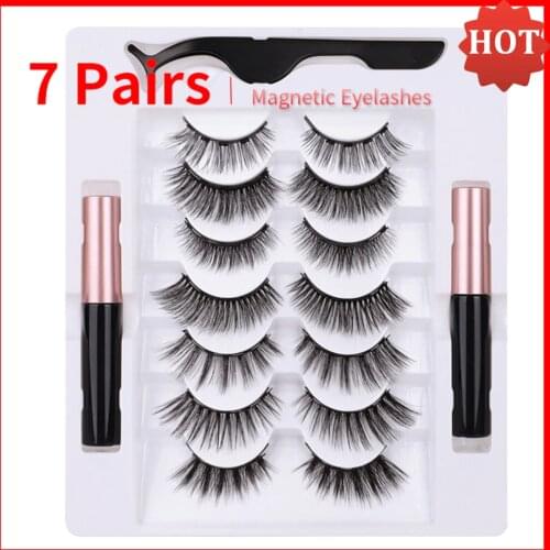 7 Pairs Eye Lashes Magnetic Eyelashes and Eyeliner Set False Eyelashes Magnet Extension Liquid Eyeliner & Waterproof Tweezer Set