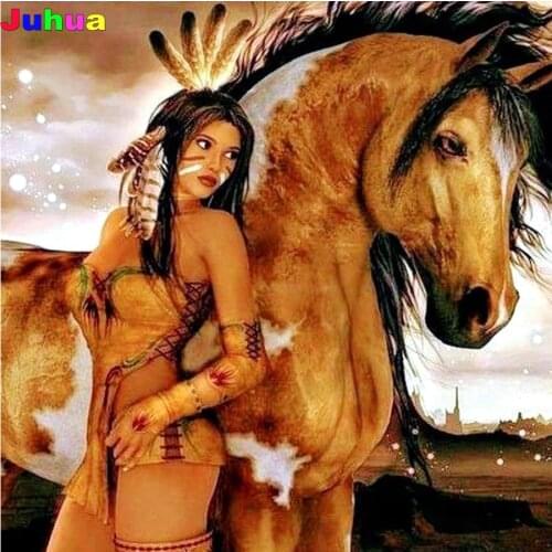African Women and Horse 5d DIY Diamond Painting Full Drill Diamond Embroidery Mosaic cross stitch art indian painting wall decor